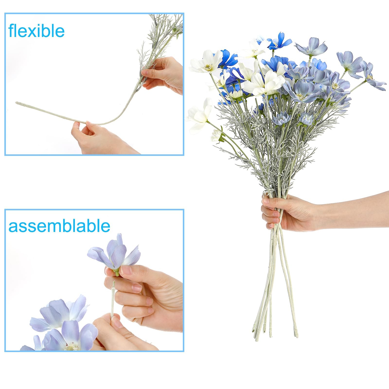 8 Bundles Artificial Flowers, No Fade Fake Flowers with Long Stem, Realistic …
