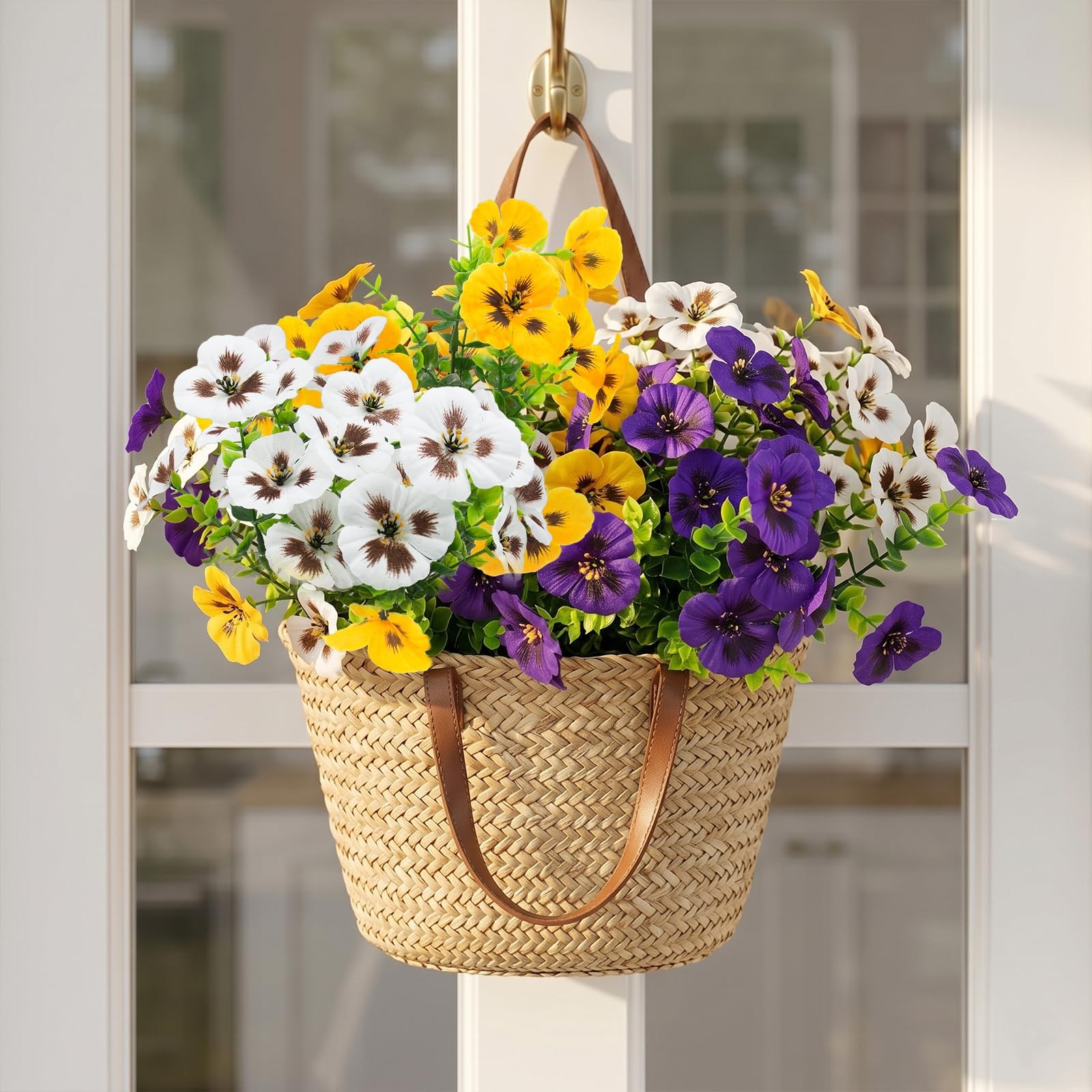 18 Pcs Artificial Fake Pansy Flowers for Outdoor, Faux Silk Pansies Spring Fl…