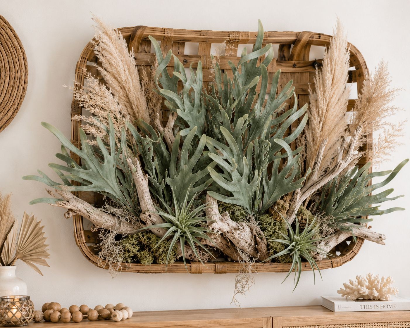 Artificial Staghorn Fern Spray Faux Fern Greenery Coastal Decor Tropical Decor F