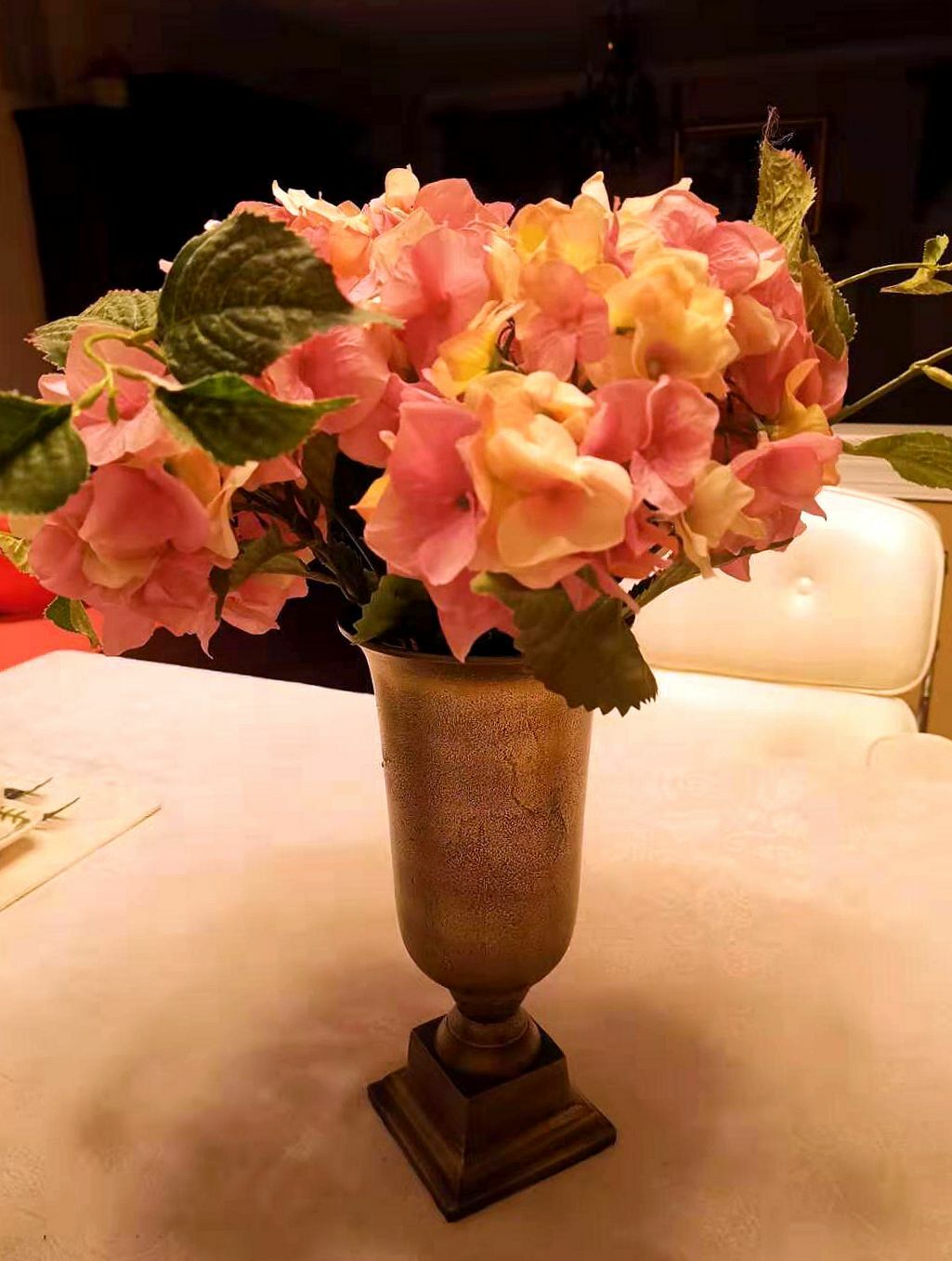 Gold Vase with Pink Flowers
