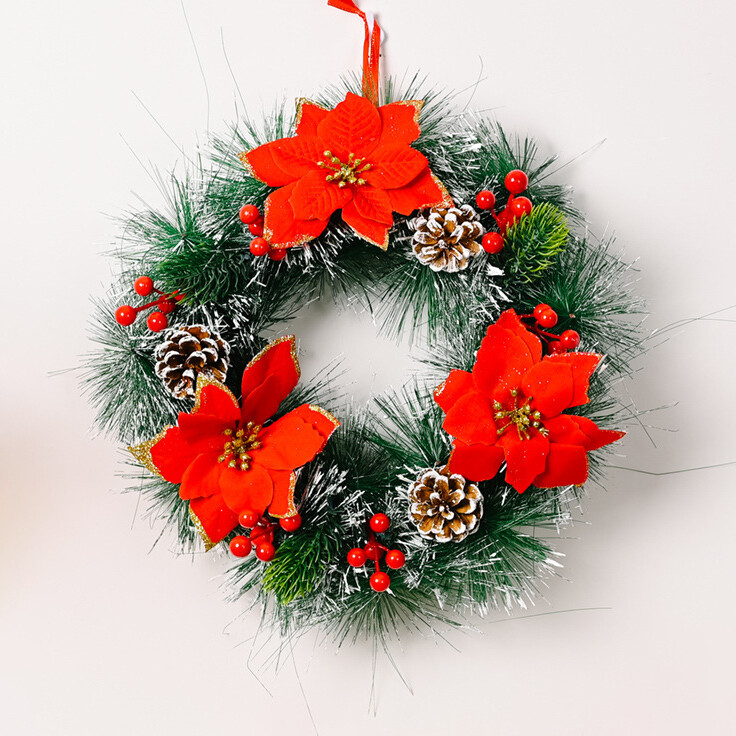 31cm 12″ Christmas Wreath Door Garland w Pinecone Red Berry Xmas Wall Tree Décor