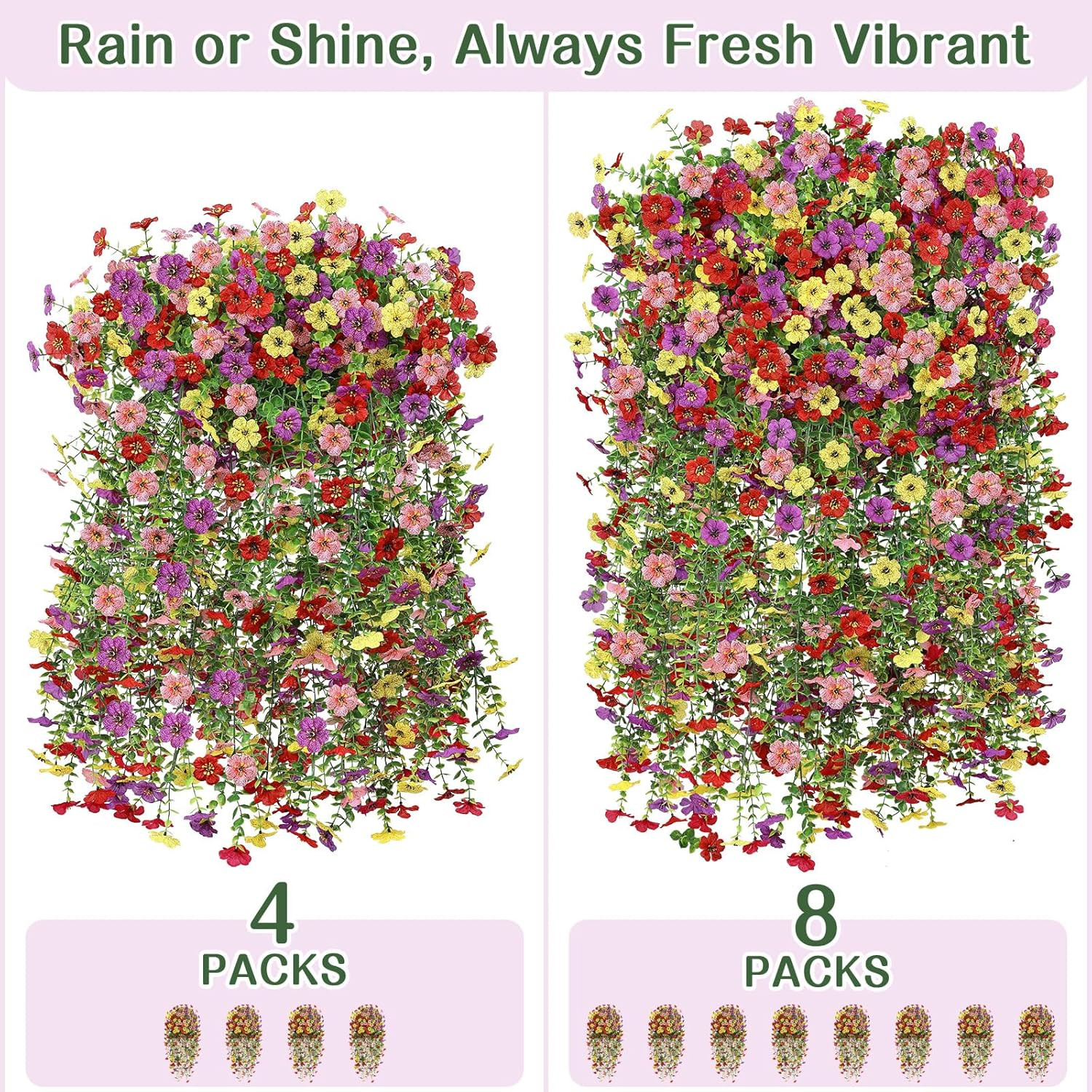 4PCS Artificial Fake Hanging Flowers for Outdoor Spring Decoration, UV Resistant