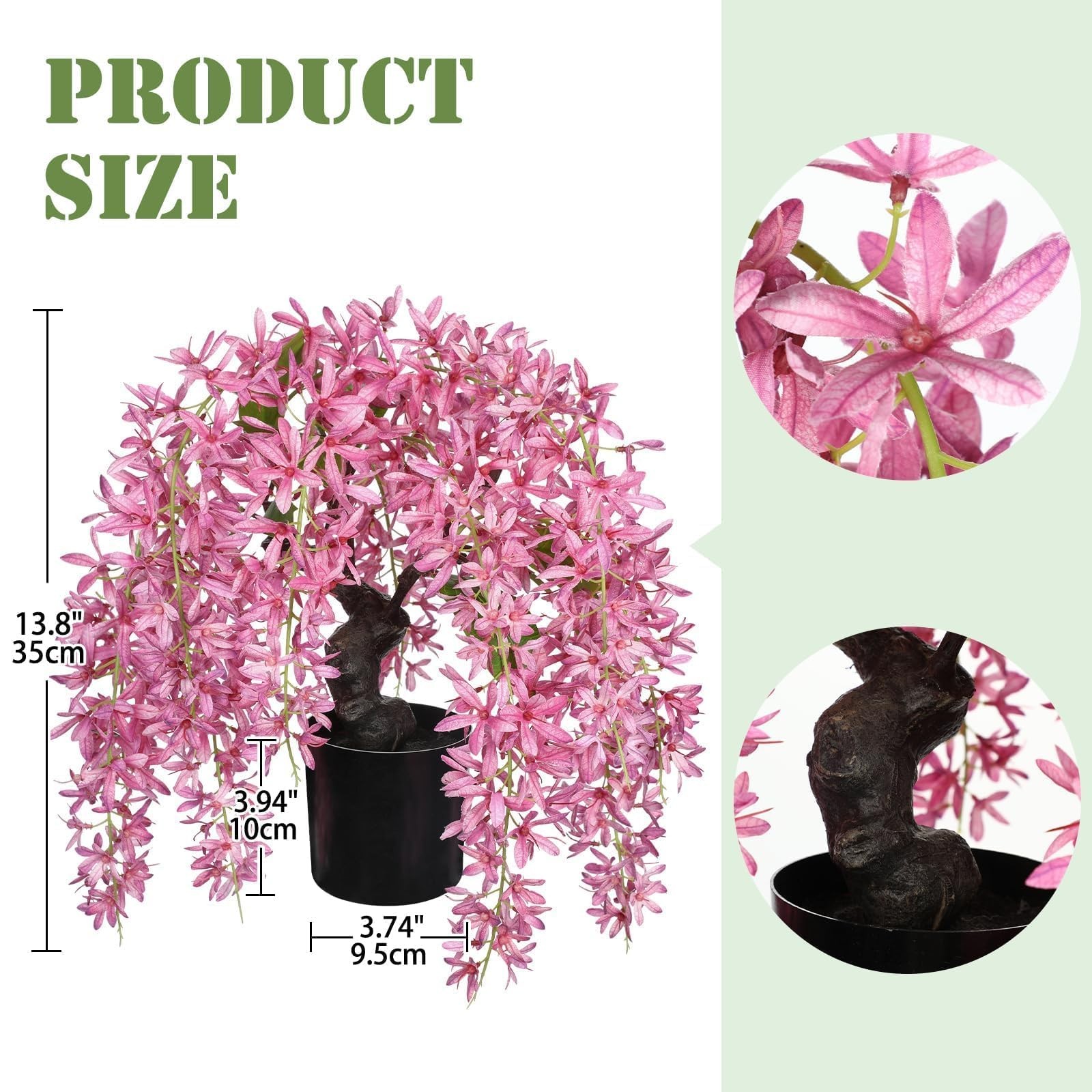 Artificial Flowers 13.8″ Tall Pink Wisteria Realistic Fake Bonsai Tree