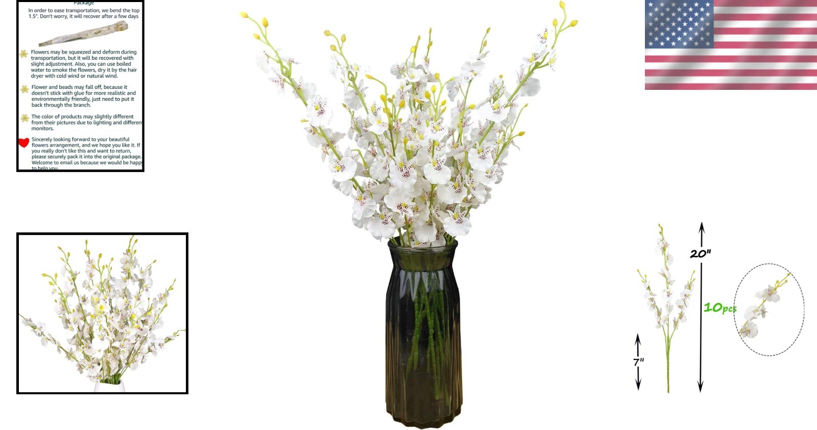 10 Pcs White Silk Orchids – 20” Artificial Flowers for Elegant Weddings & Decor