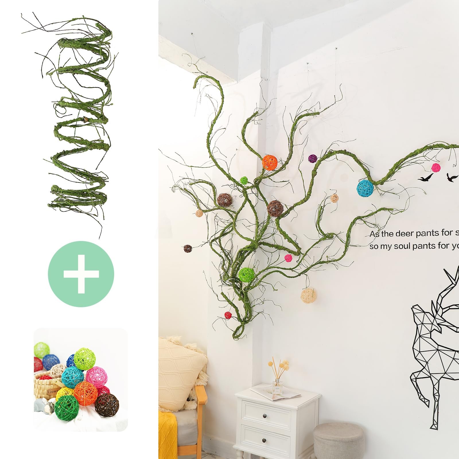118inch Flexible Green Small Artificial Tree Branches Fake Tree Trunk Garland…