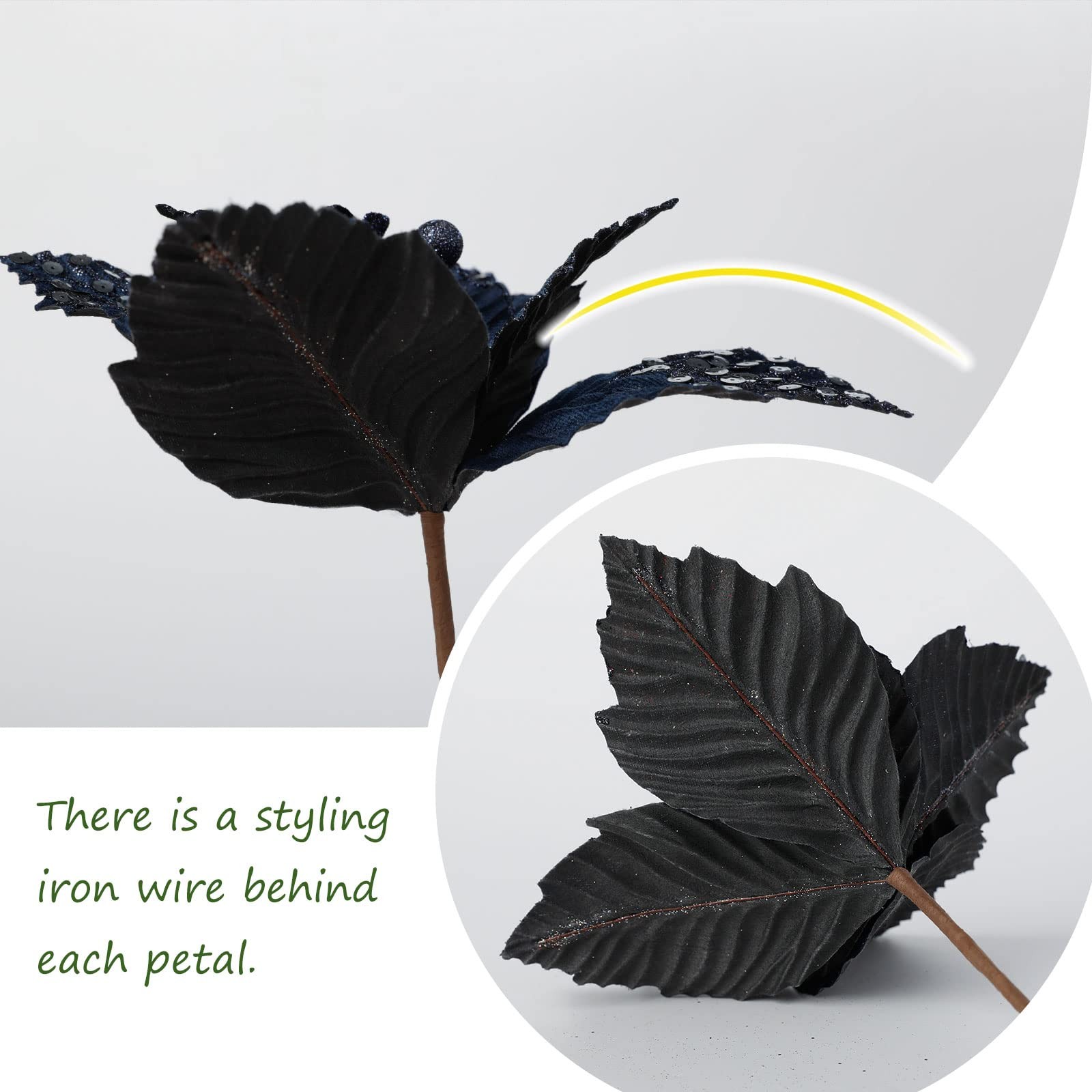 11 Inch Large Christmas Glitter Poinsettia Artificial Gold Flowers for Decora…
