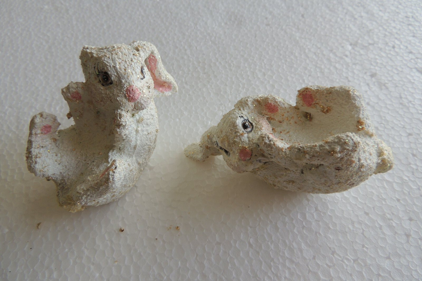 Ceramic 2 Bunny hand made 4 inch long each both laying down sparkle very cute