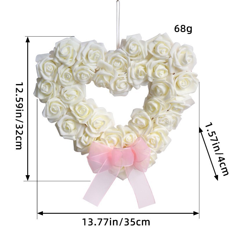 Artificial Heart White Flower Wreath for Front Door or Porch