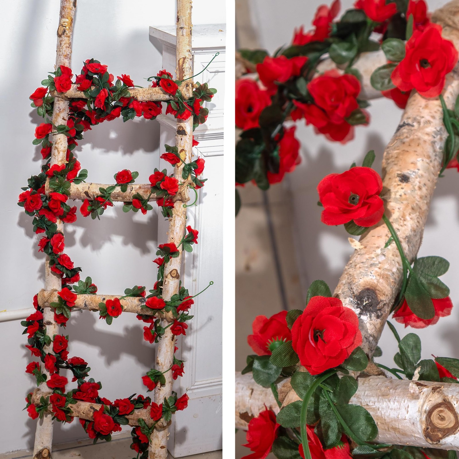 BSMYBO Artificial Red Rose Flower Garlands 5 PCS 41 FT for Backdrop