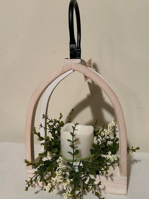 Arched Candle Lantern with greens and built in Timer