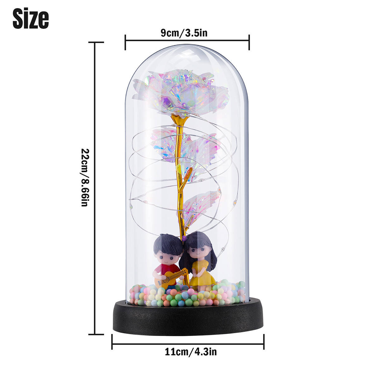 Rose Flower In Glass with LED Light Gifts For Her Valentine Girlfriend Birthday