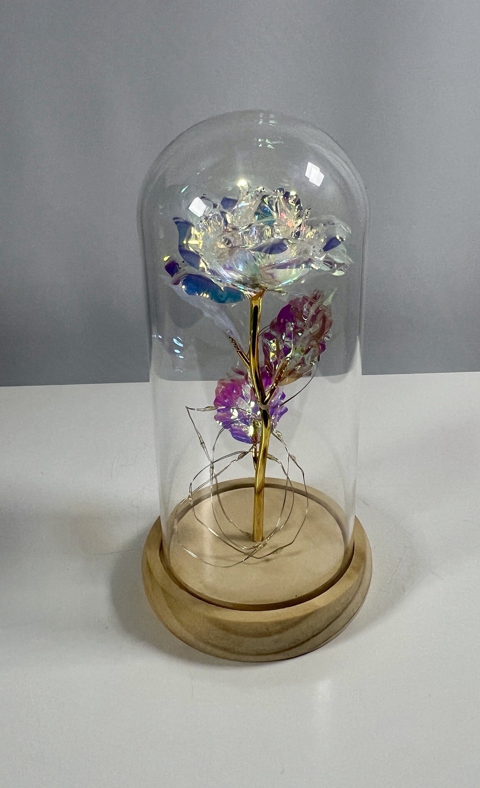 Rose Of Love In Glass Dome /w Led Lighted Rose Wedding Valentine Gifts