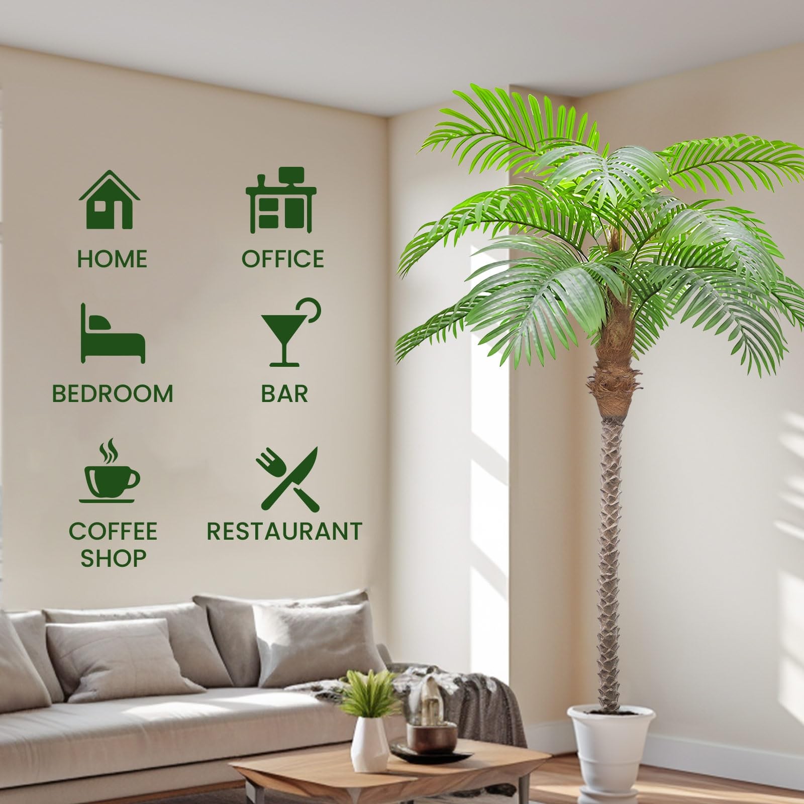Artificial Palm Trees 6.5ft Tall Fake Tree for Outside, 78in 15Leaves Large P…