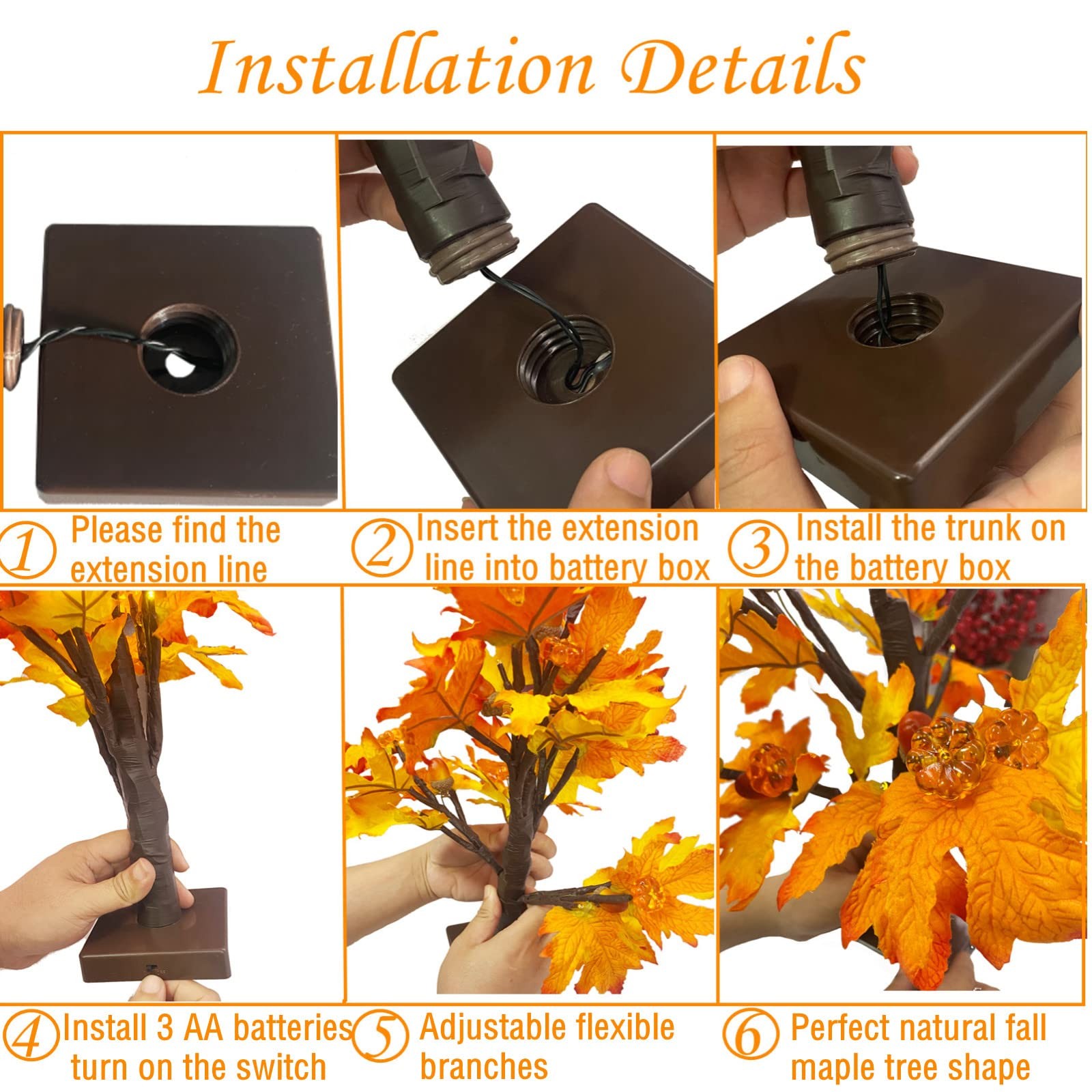 Fall Maple Tree with 48 LEDs Battery Operated Light Up Artificial Pumpkins Maple