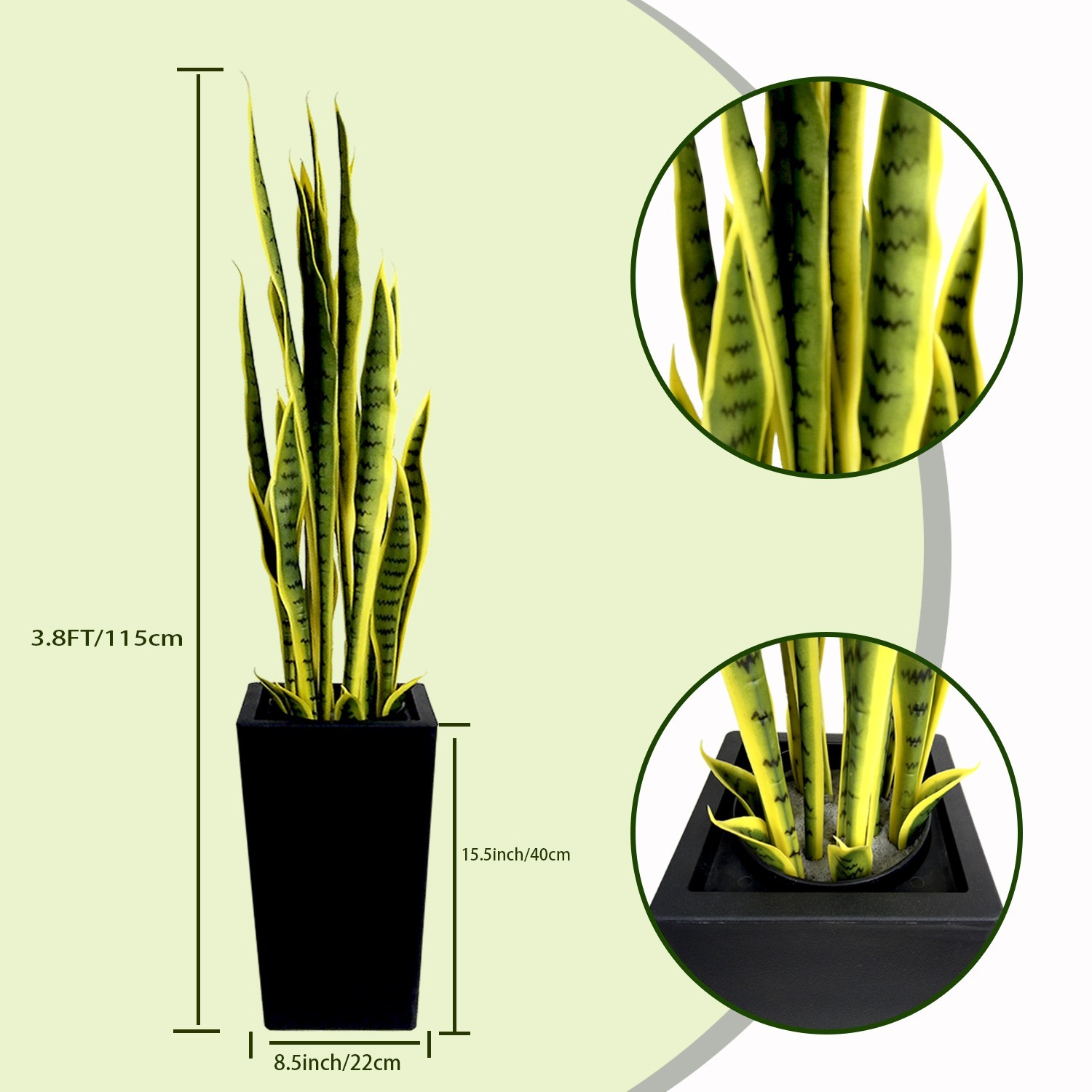 3.8ft Artificial Yellow Sansevieria Black Pot