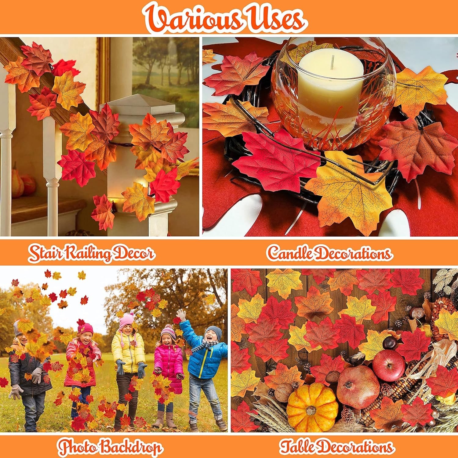 Artificial Maple Leaves Fall Decorations 1100pcs Multicolored for Weddings Pa…