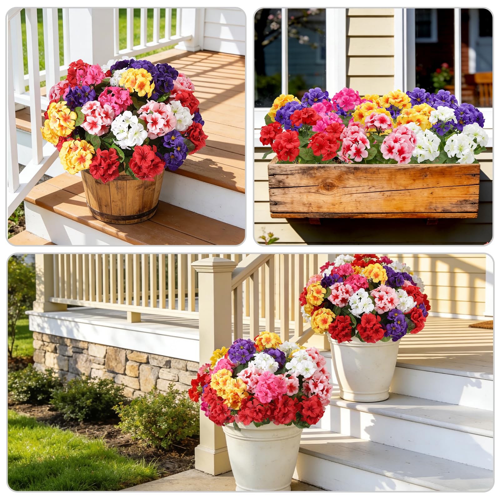 Artificial Geraniums Silk Artificial Flowers for Outdoor Indoor, 6 Mixed Colors