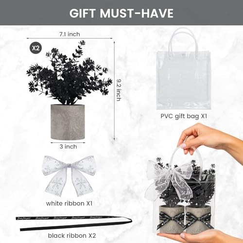 PCS Small Fake Plants Decor, Eucalyptus Artificial Greenery Potted 2 Black