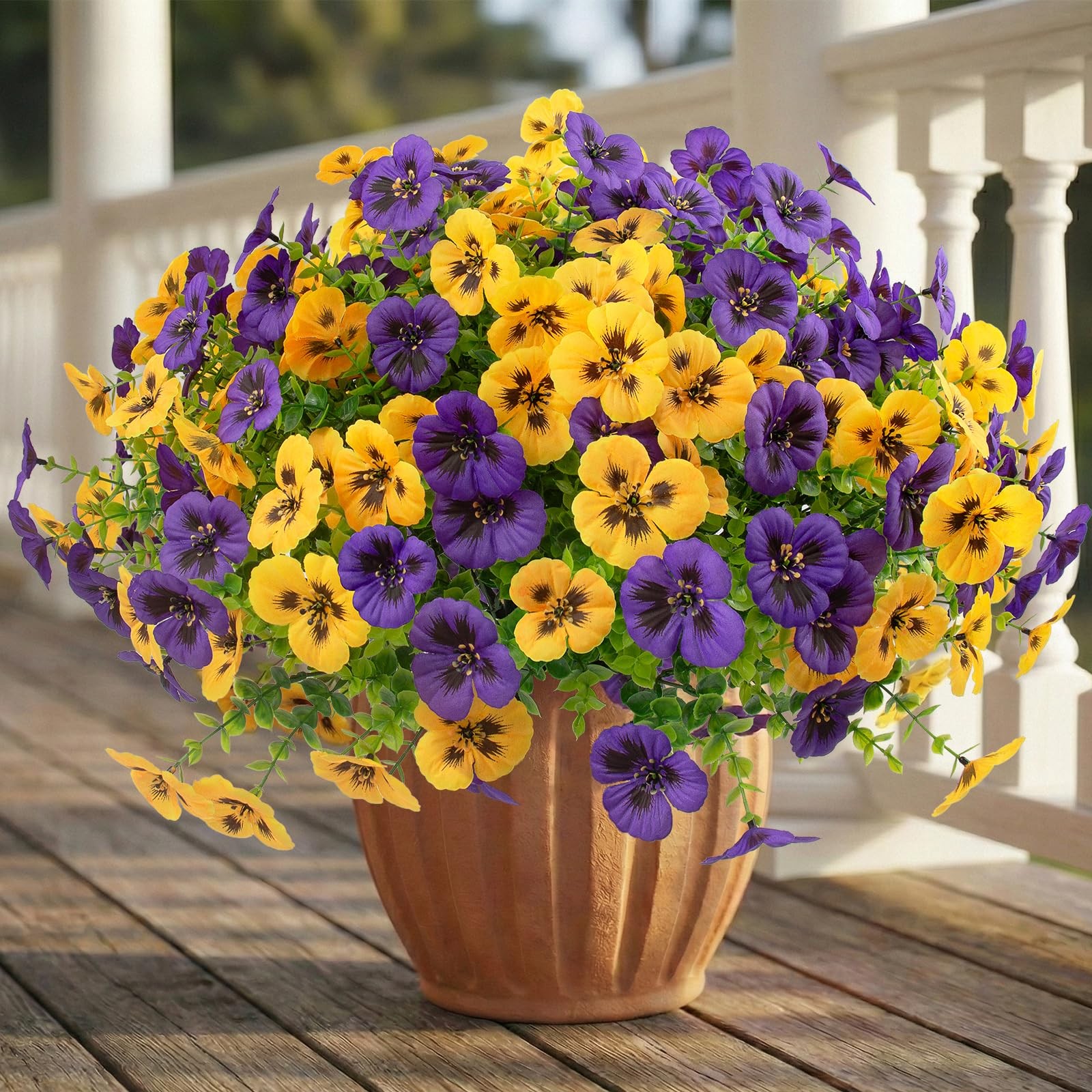 Artificial Pansy Flowers 18 Pcs Faux UV Resistant Silk for Outdoor Decor