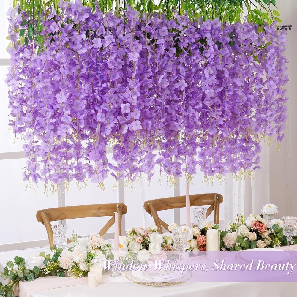 12PCS Artificial Fake Wisteria Vine Ratta Hanging Garland Silk Flowers Decor