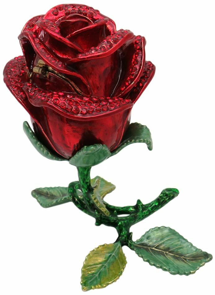 Red Rose Jeweled Trinket Box with Austrian Crystals