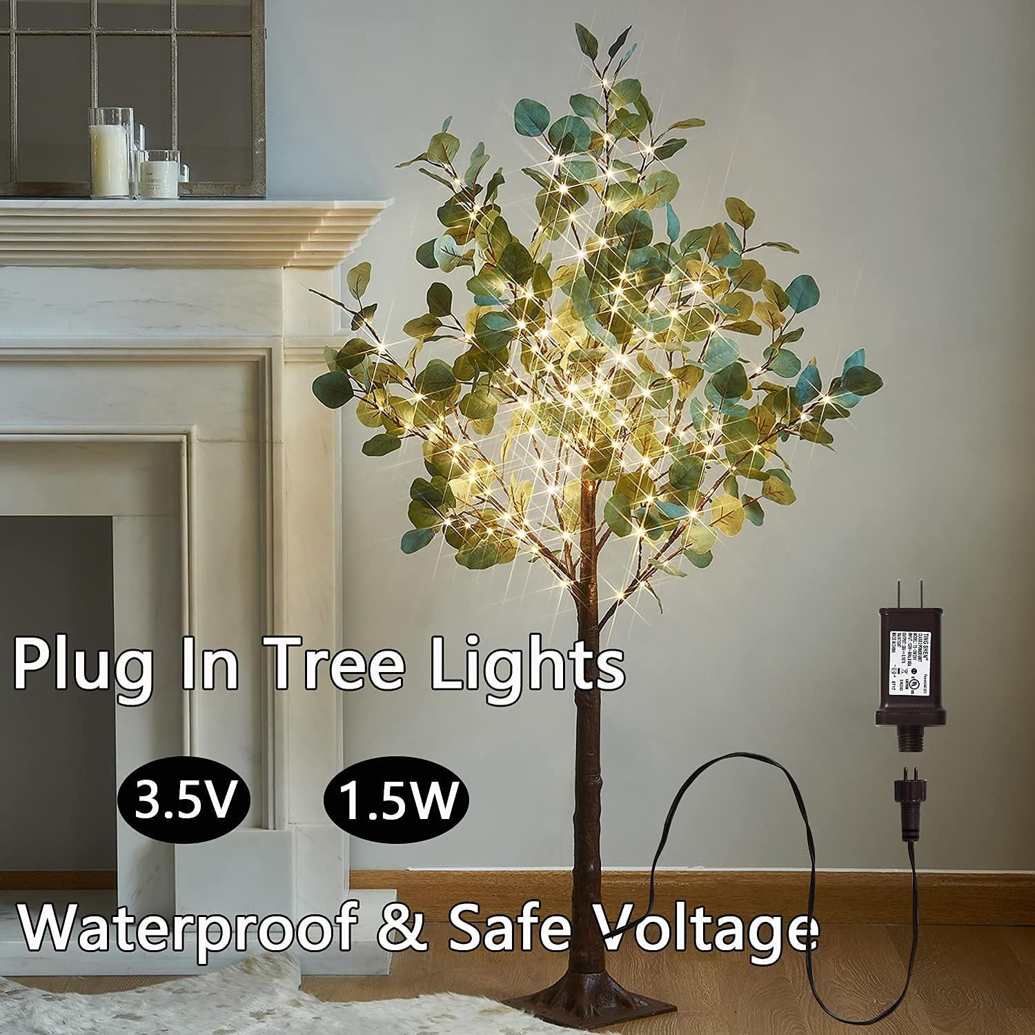 4ft Lighted Eucalyptus Tree with 160 LED Lights for Indoor/Outdoor Decor