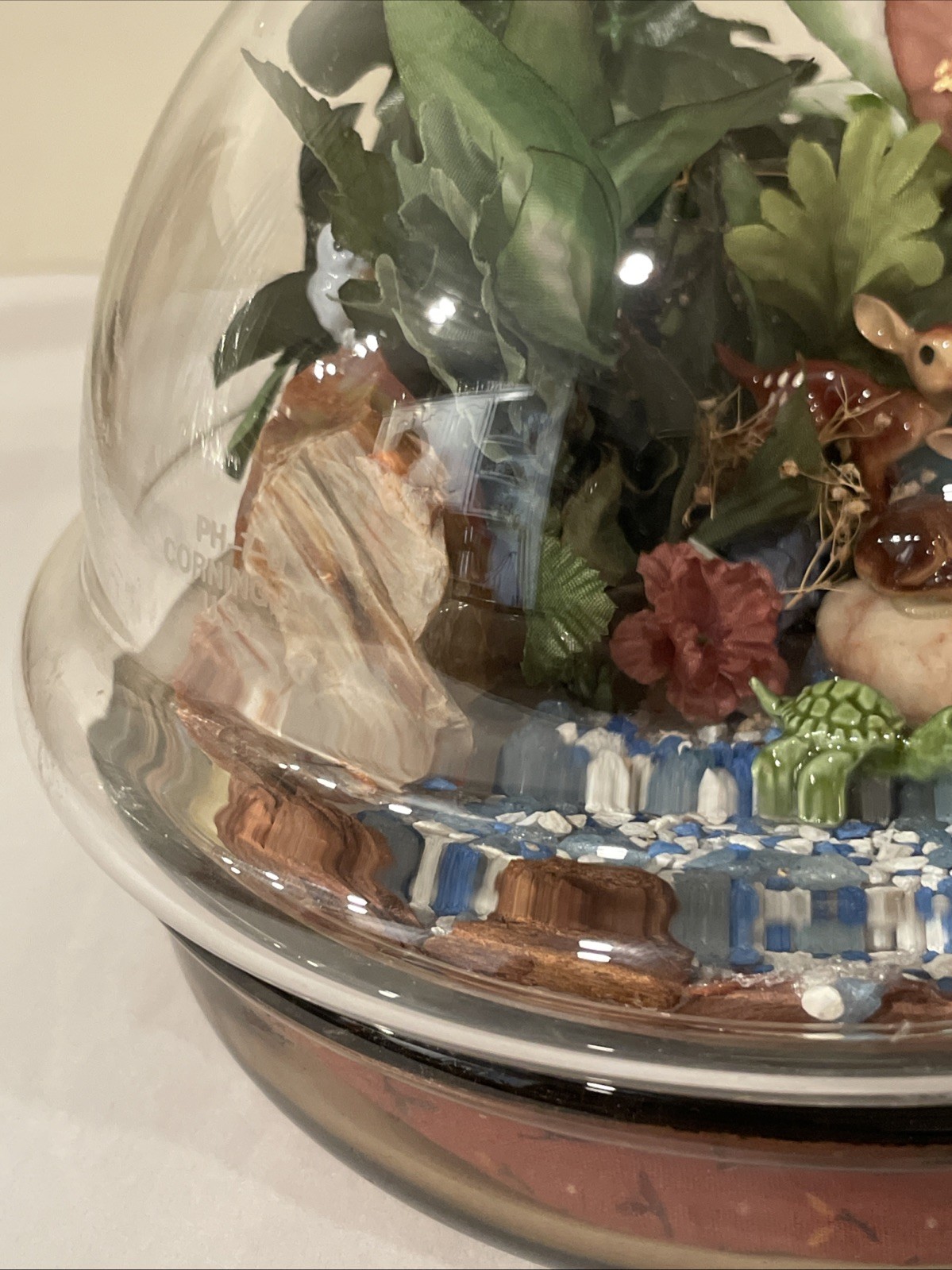 Vintage Glass Dome Terrarium Woodland Animals & Turtle 7”
