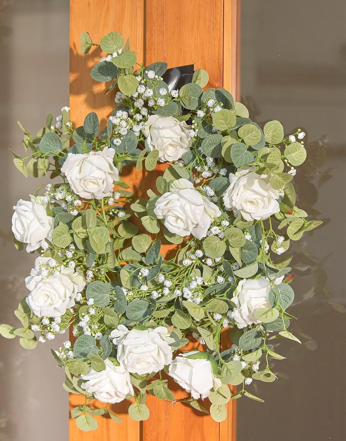5.91FT Artificial Eucalyptus Garland with Flowers, Fake Flower Rose Gypsophila,