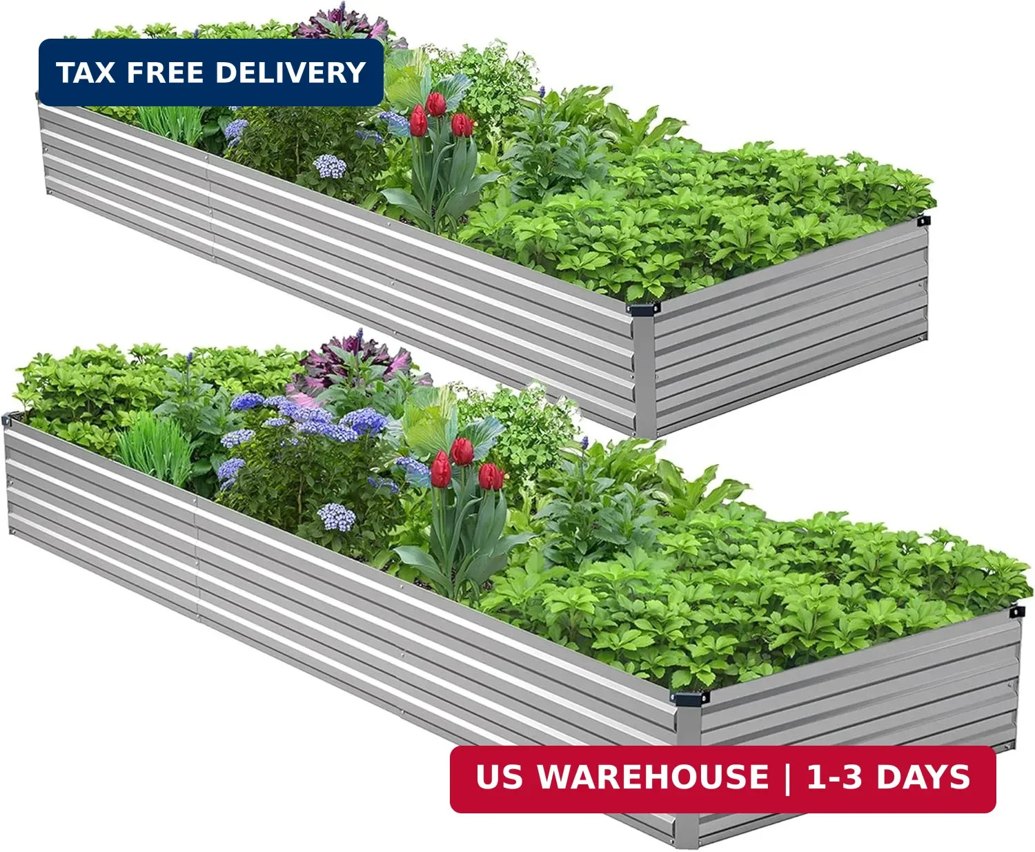 2PCS 9x3x1ft Galvanized Raised Garden Bed Kit,Metal Planter Box for Vegetables,F
