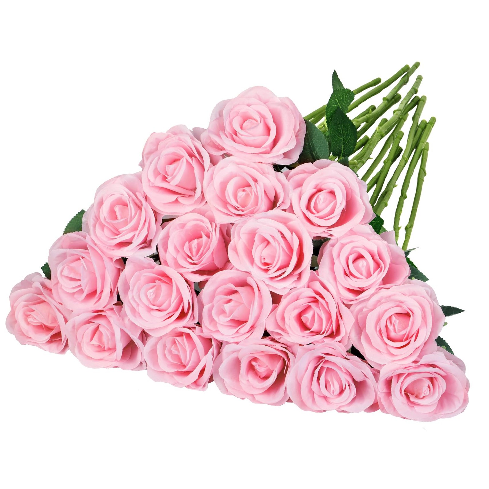 20 Pcs Pink Roses Artificial Silk Flowers Fake Roses Bouquet with Long Stems …