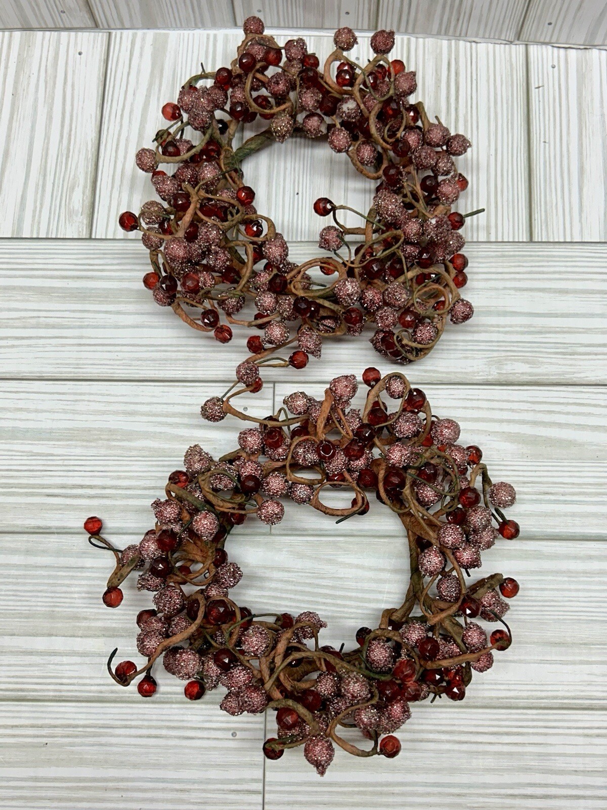 Holiday Artificial Berry Beaded Candle Ring 3.5″ Round Set Of 2