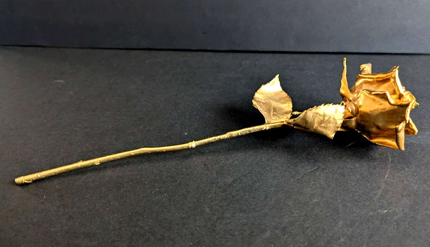 Golden Rose Figurine Real Preserved Rose Metallic Gold Dipped Decoration 11.1/8″