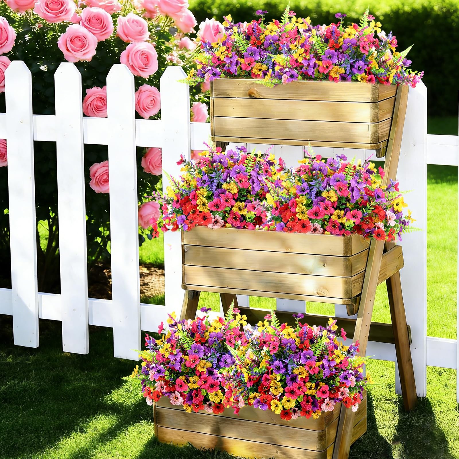 24 Bundles Artificial Flowers for Outdoors Decoration, UV Resistant Fake Silk…