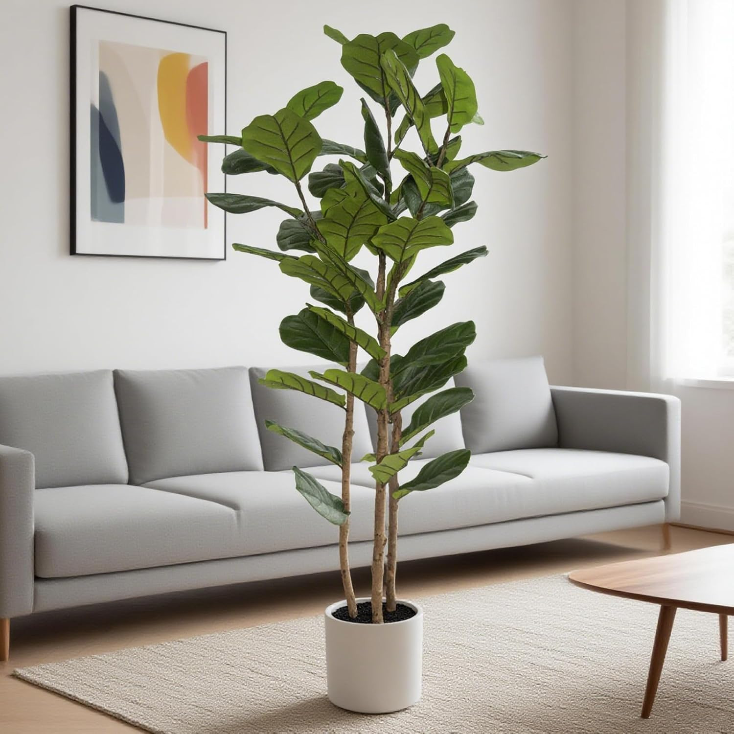6FT Artificial Fiddle Leaf Fig Tree with White Planter – Faux Indoor Plant
