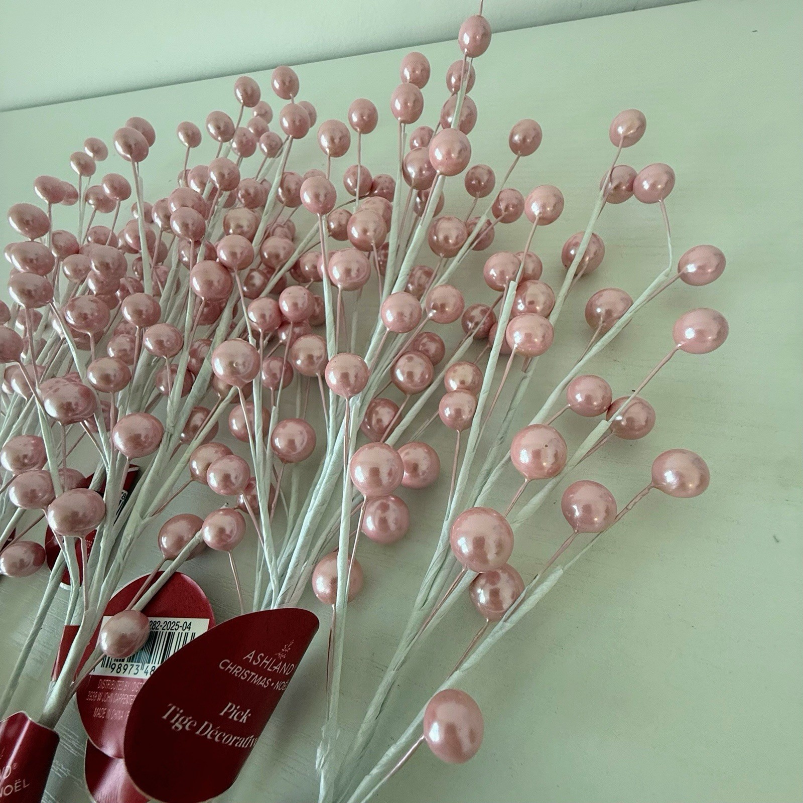 Ashland Pink Pearl Berry Picks Lot of 8 Christmas Floral Stems Holiday Decor NWT