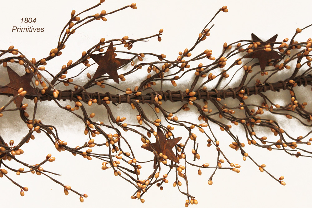 NEW 80″ Pip Berry Garland with 2″ Rusty Stars– Antique Gold