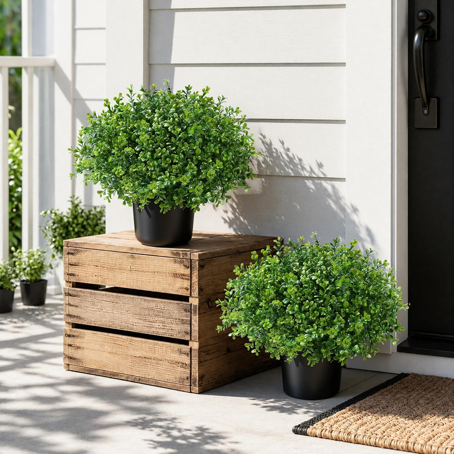 Fake Plants Artificial Plants Outdoor for Front Door Decor, 2 Pack Boxwood Fake