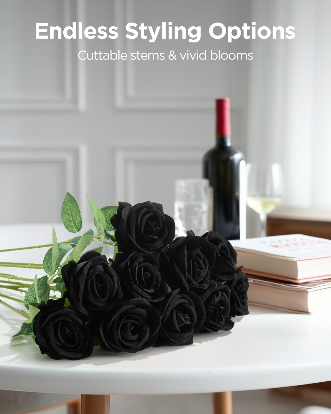 50 Pcs Black Roses Artificial Flowers, Fake Velvet Silk Rose Bulk Faux Flower…