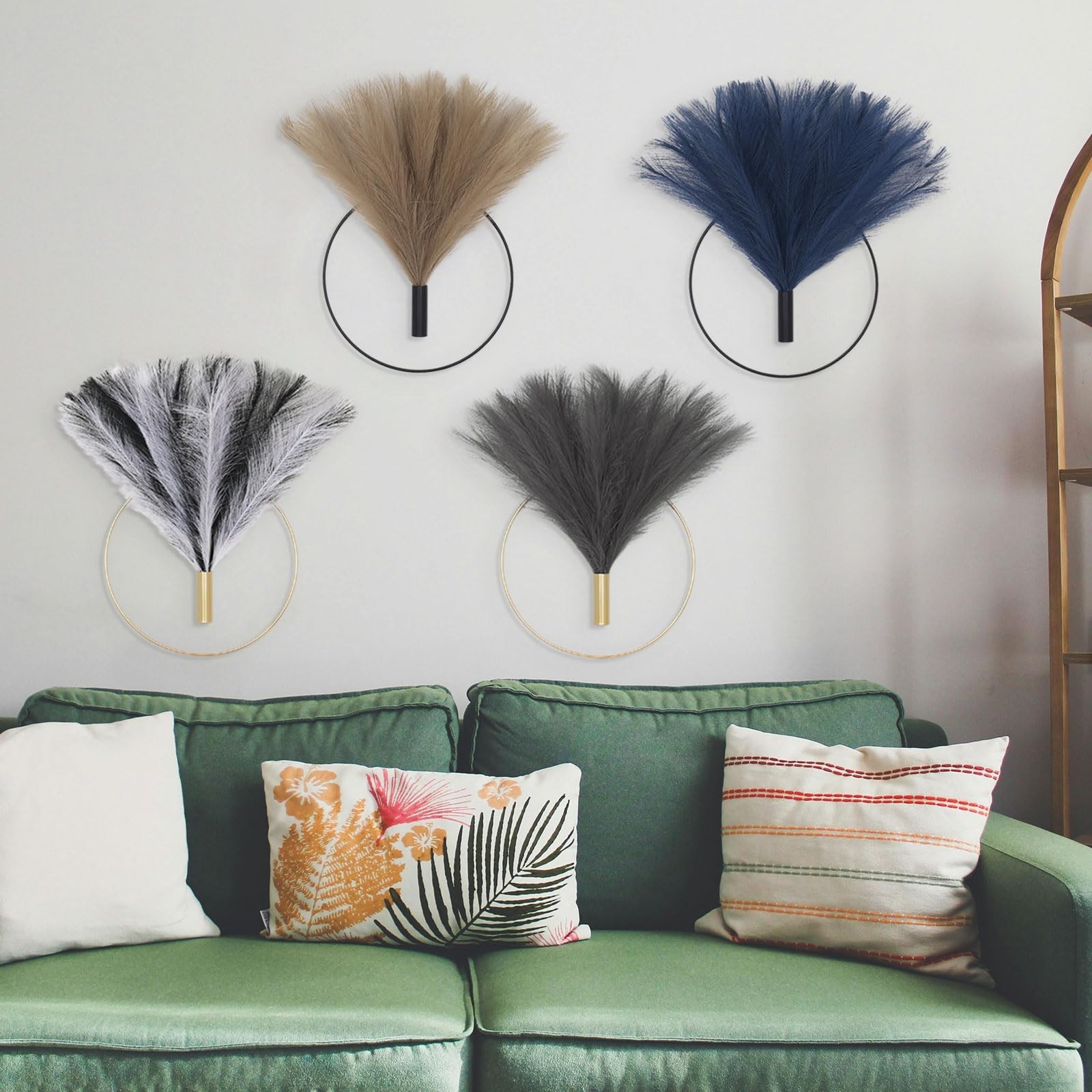 Boho Wall Decor – Metal Hanging Art, Pampas Grass Display for Living Room, Bedro