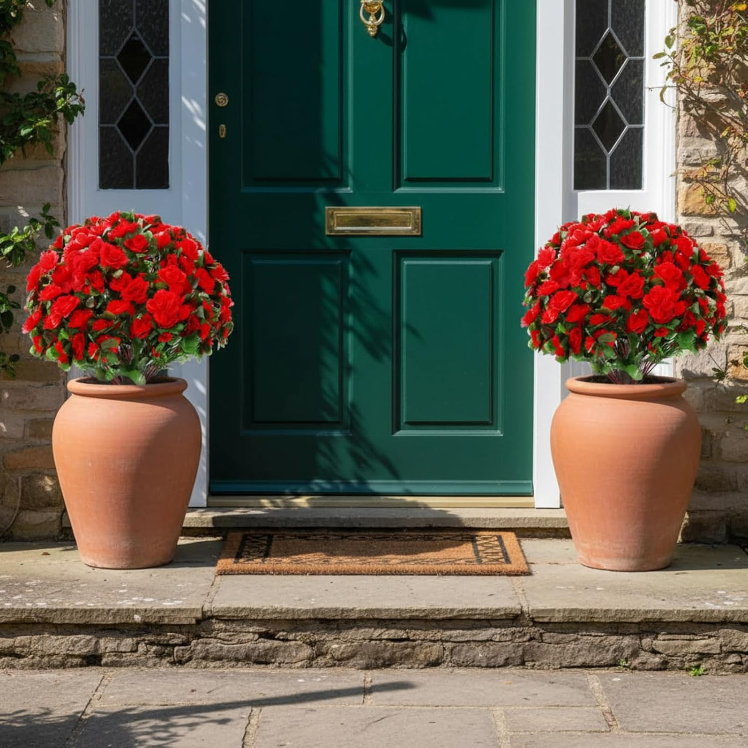 24″ Set of 2 Faux Poinsettia Topiary Trees for Indoor/Outdoor Xmas Decor