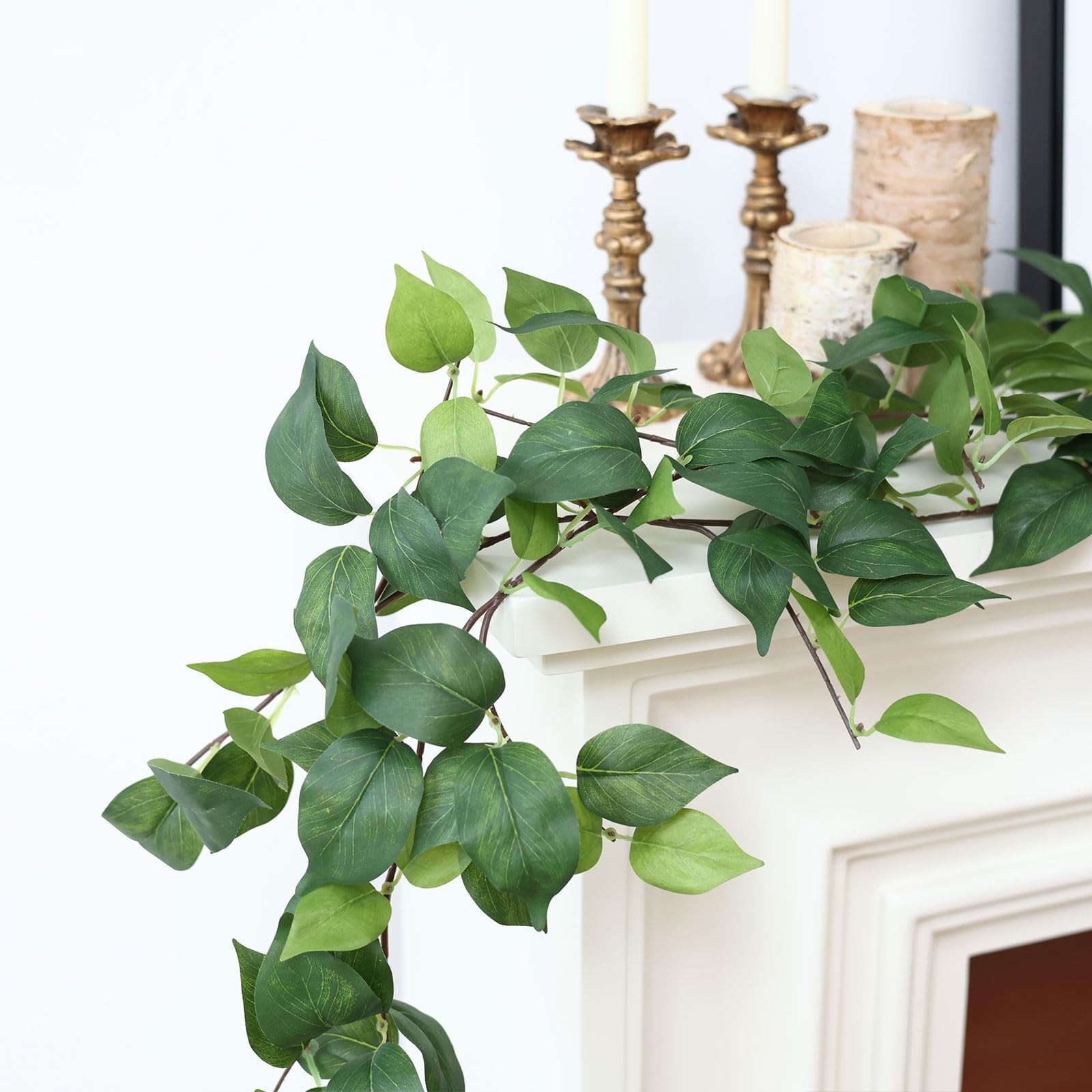 2 Strands Artificial Scindaps Vines Garland 73″ Fake Vine with Silk Green Lea…