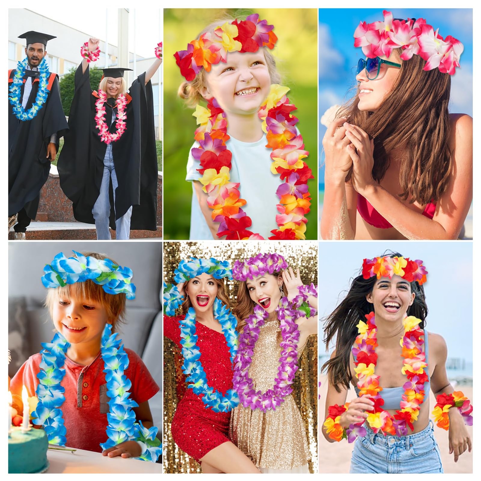 Hawaiian Leis Luau Party Wreath Set – Flower Necklace Headband and Bracelets,…
