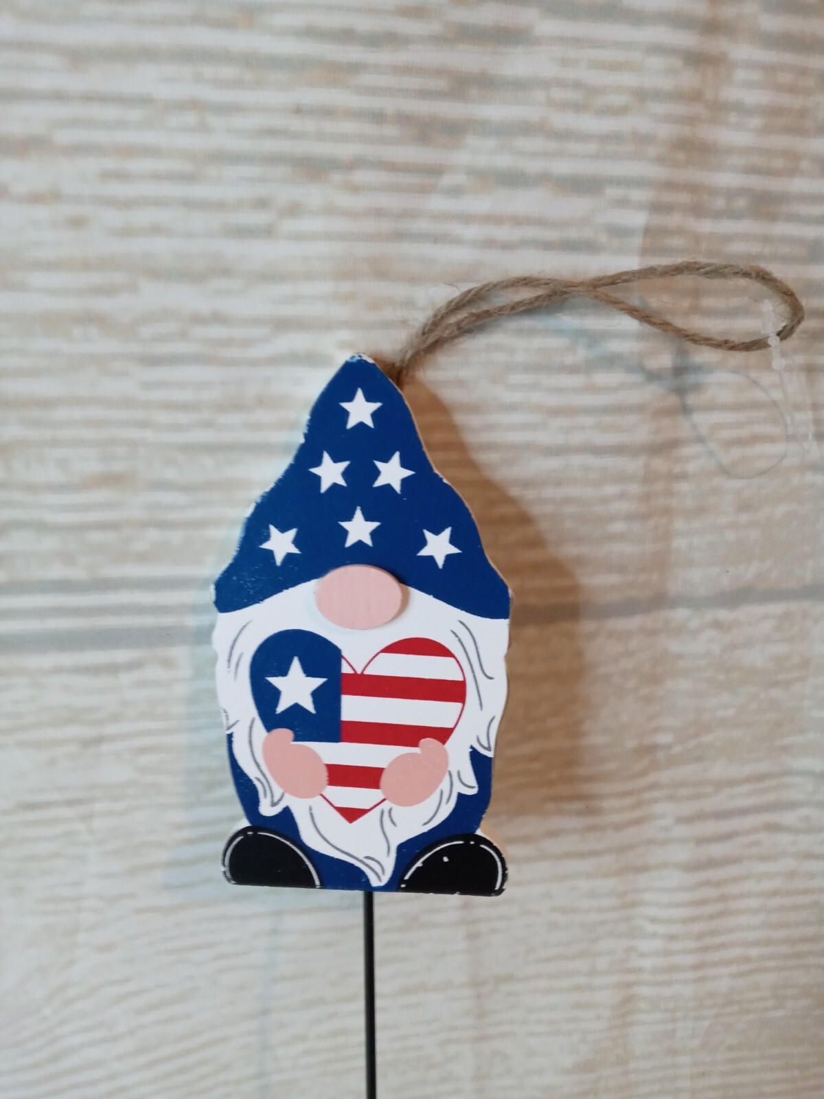 ~New! American Flag Gnome Metal Pick USA Patriotic Floral Wreath Decor Tier Tray