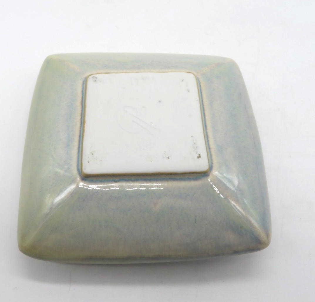 VTG Georgetown Pottery USA Ikebana square Flower Vase with Frog abstract pattern