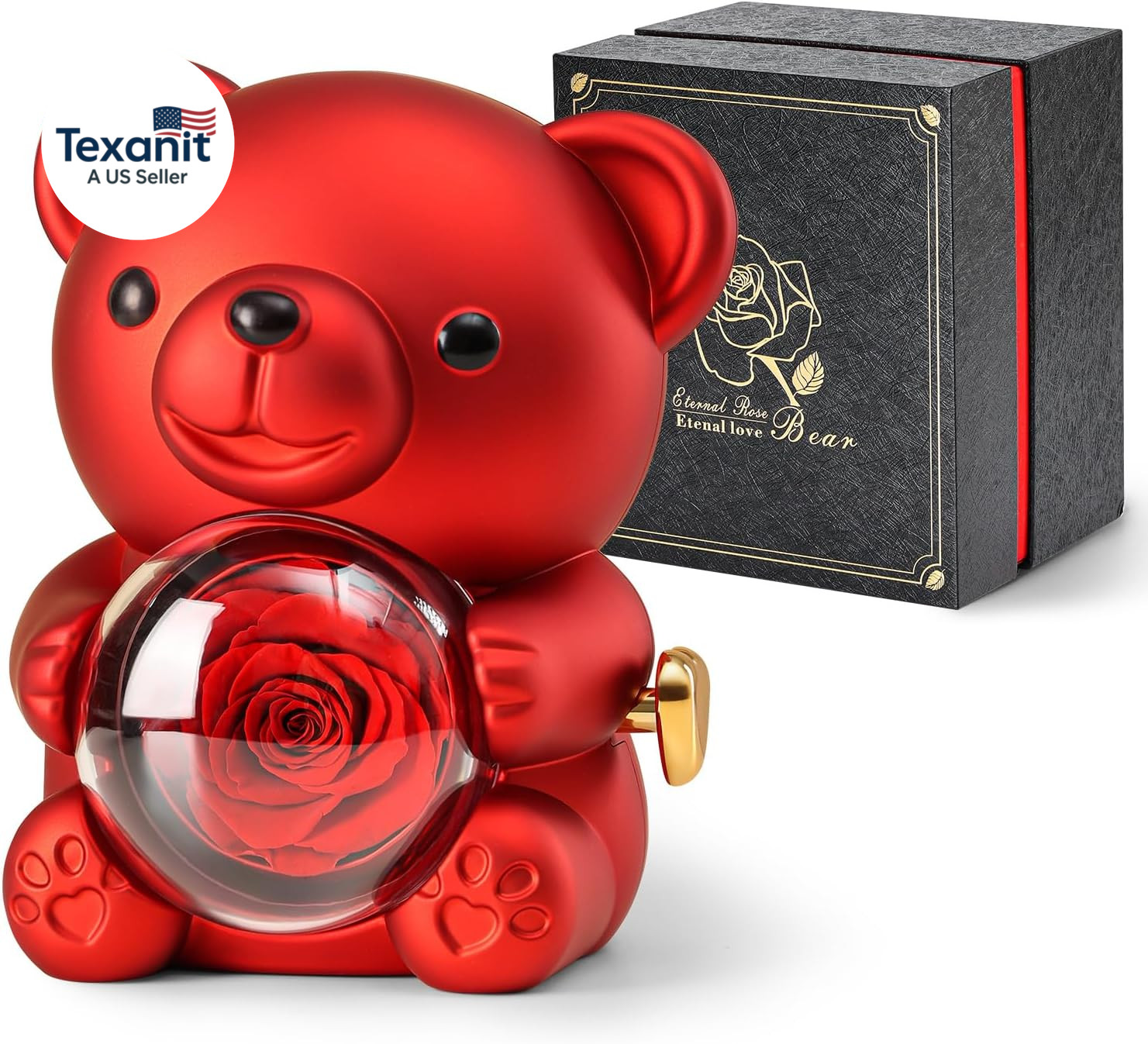 Cute Teddy Bear with Preserved Rose – a Real Rose Flower in Bear with Elegant Gi