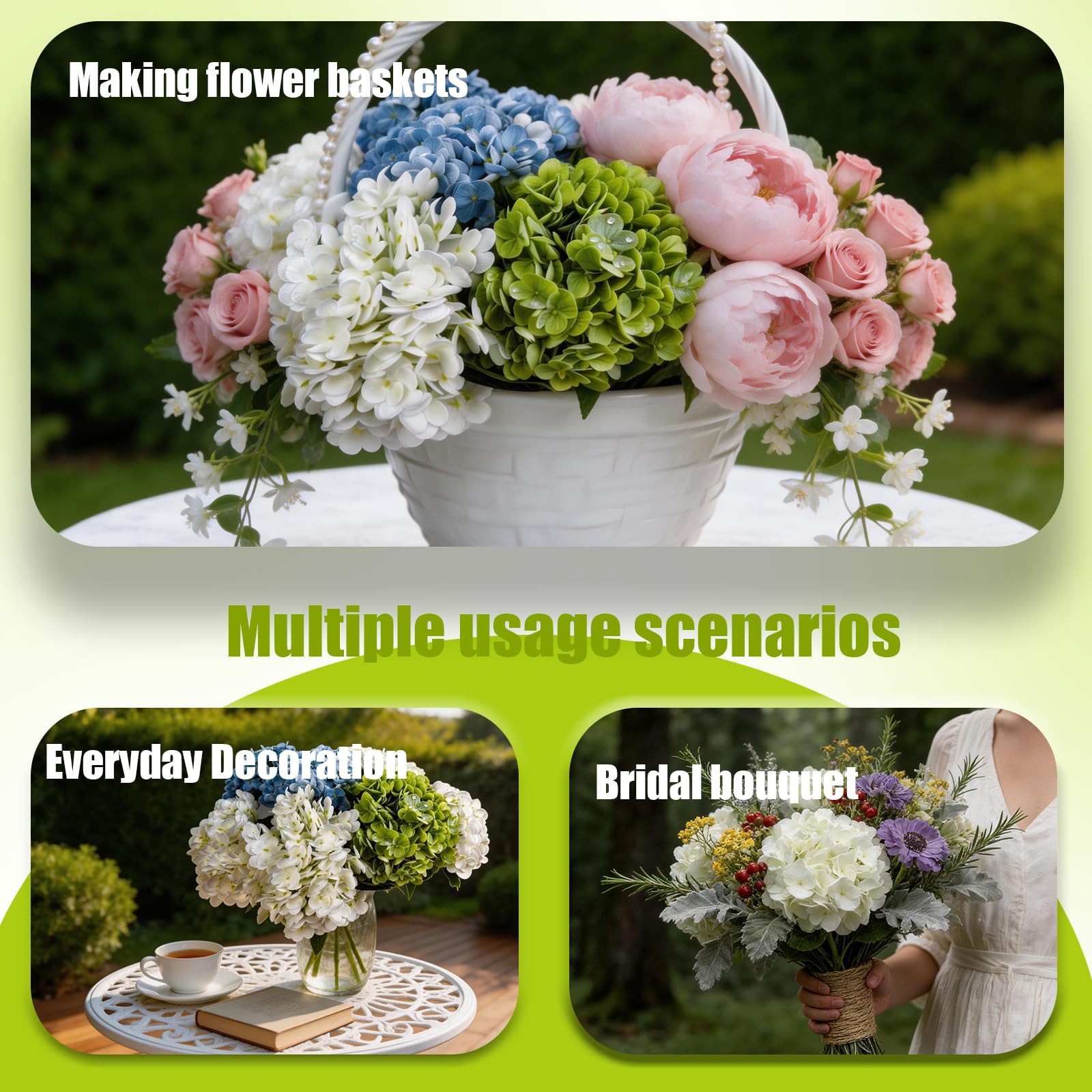 3Pcs 21in Hydrangea Artificial Flowers, Latex Real Touch Hydrangeas Bouquets,…