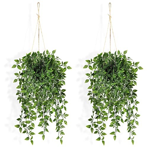 Fake Hanging Plants Indoor – 2 Pack Faux Greenery Plant for Home Decor Green-2