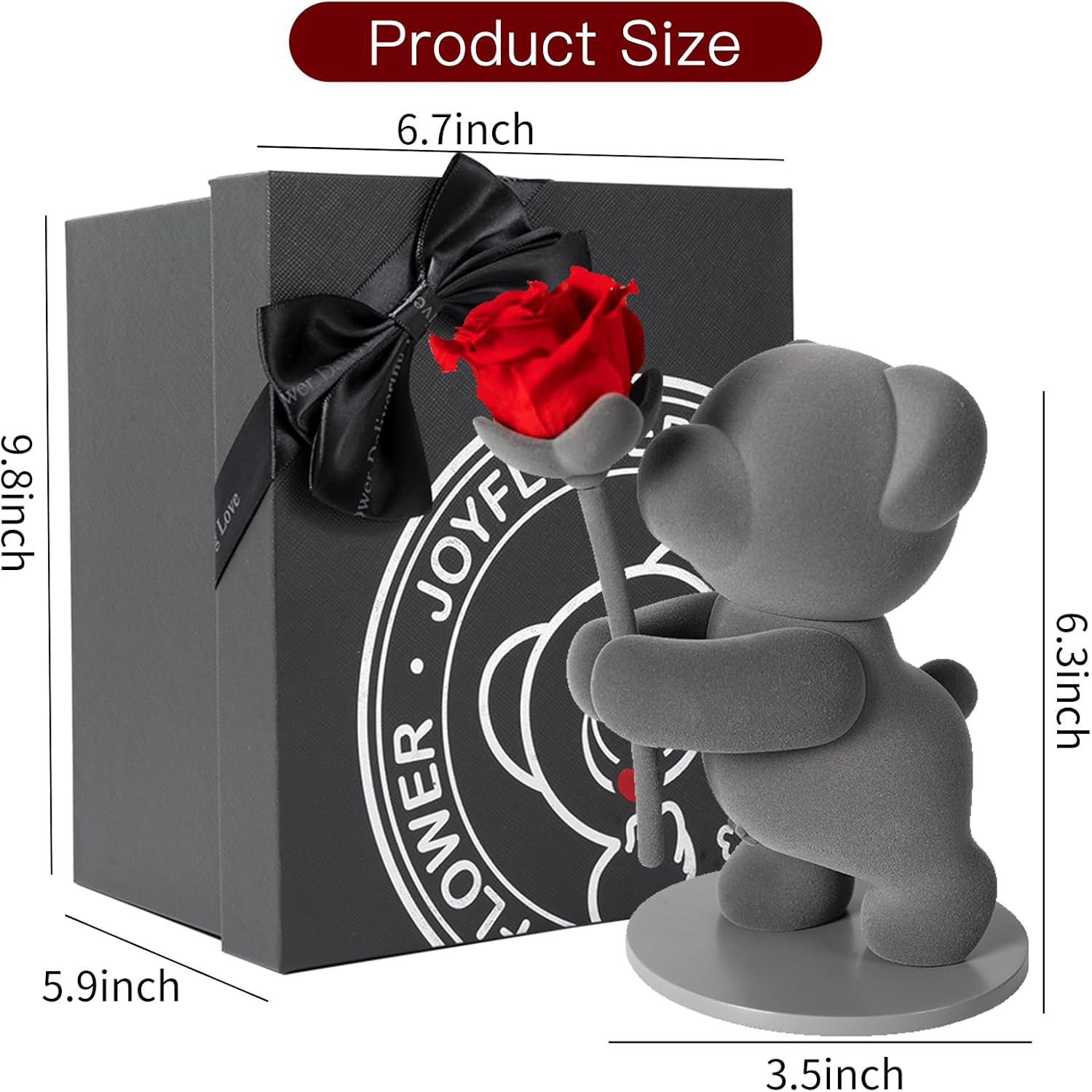 Flores preservadas con oso regalo romantico rosa real caja elegante navidad