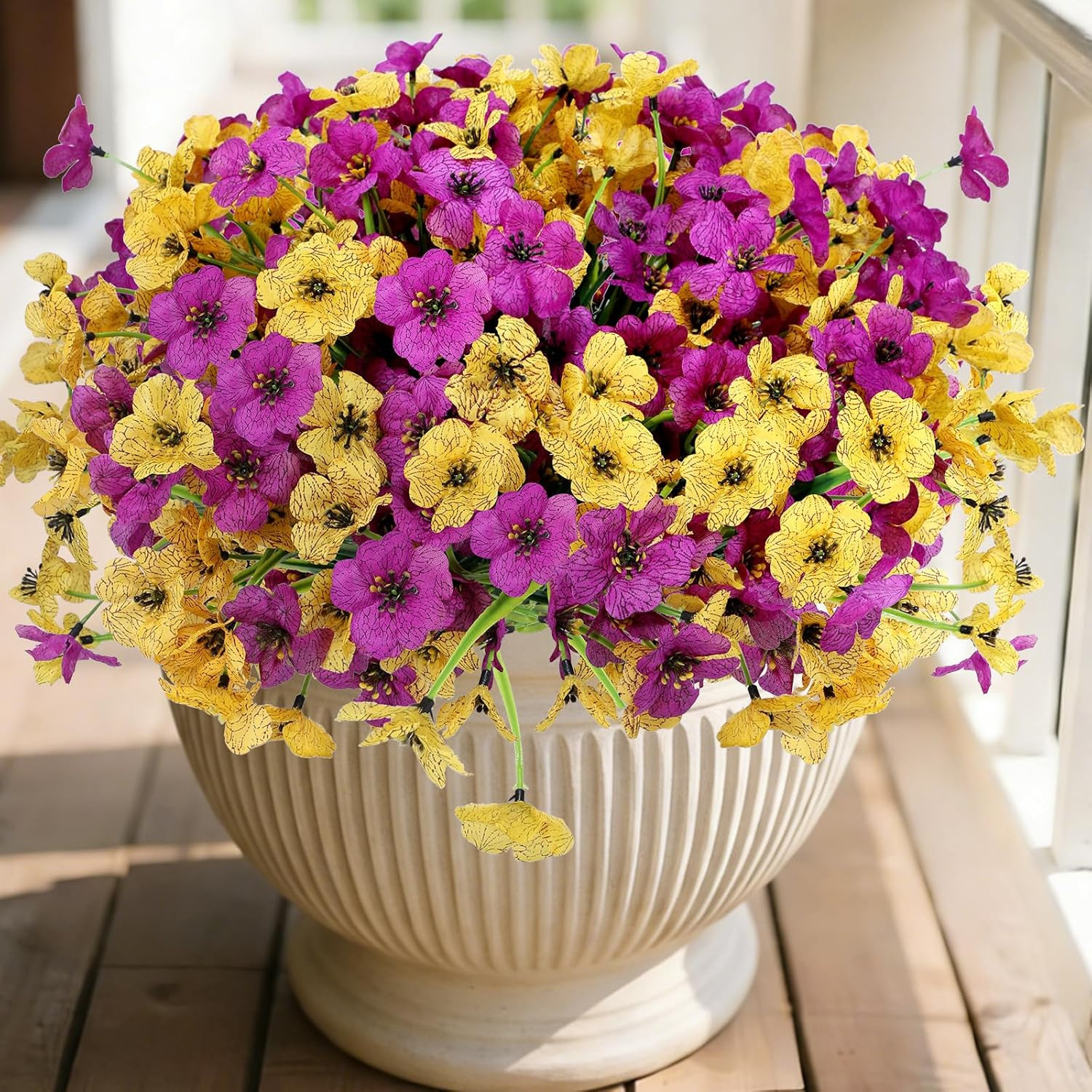 Geegoods Artificial Mums Flowers for Outdoors, 16 Bundles UV Resistant Fake Plas
