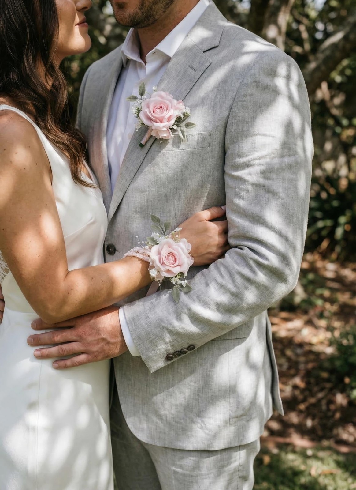 Pink Rose Corsage Boutonniere Set Prom Wrist Groom Groomsmen Bride Wedding